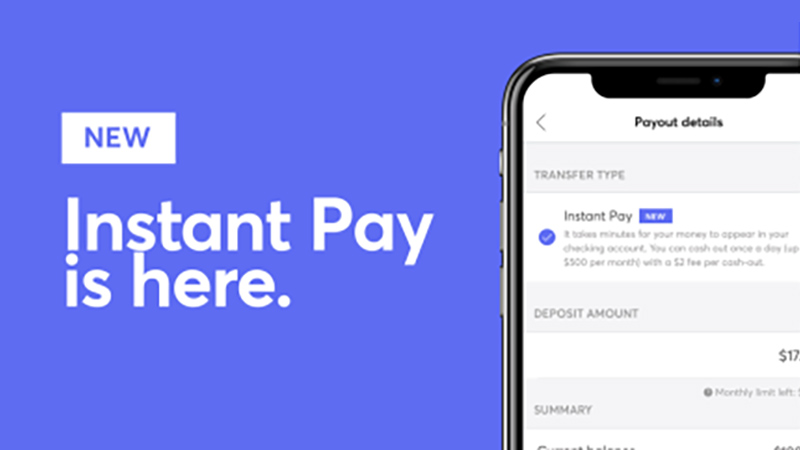 mercari-case-study-pdf-800x450 Instant Pay app screen next to sentence saying Instant Pay is here.