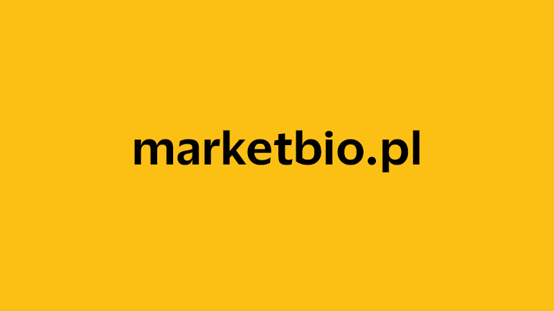yellow square with company website name of marketbio.pl