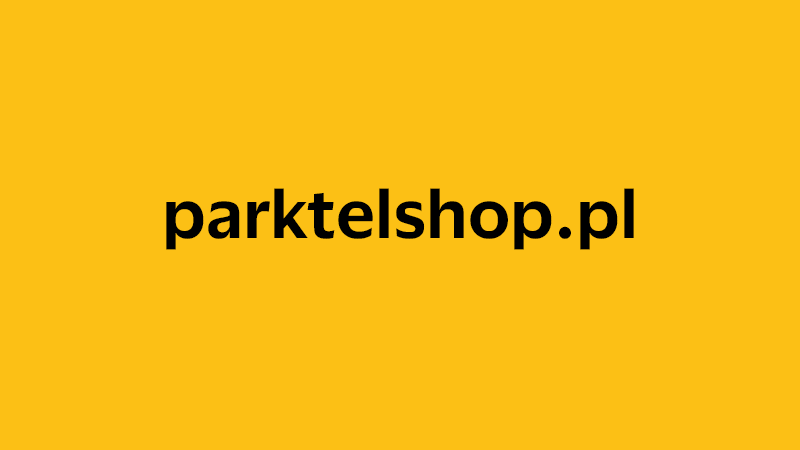 yellow square with company website name of parktelshop.pl