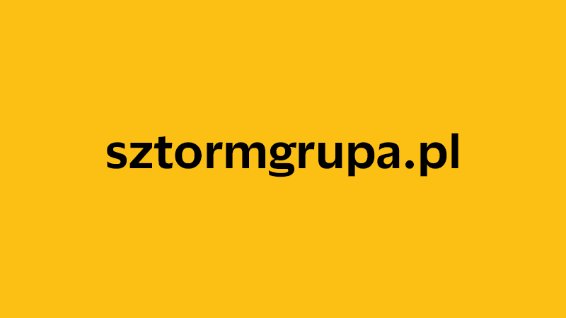 yellow square with company website name of sztormgrupa.pl